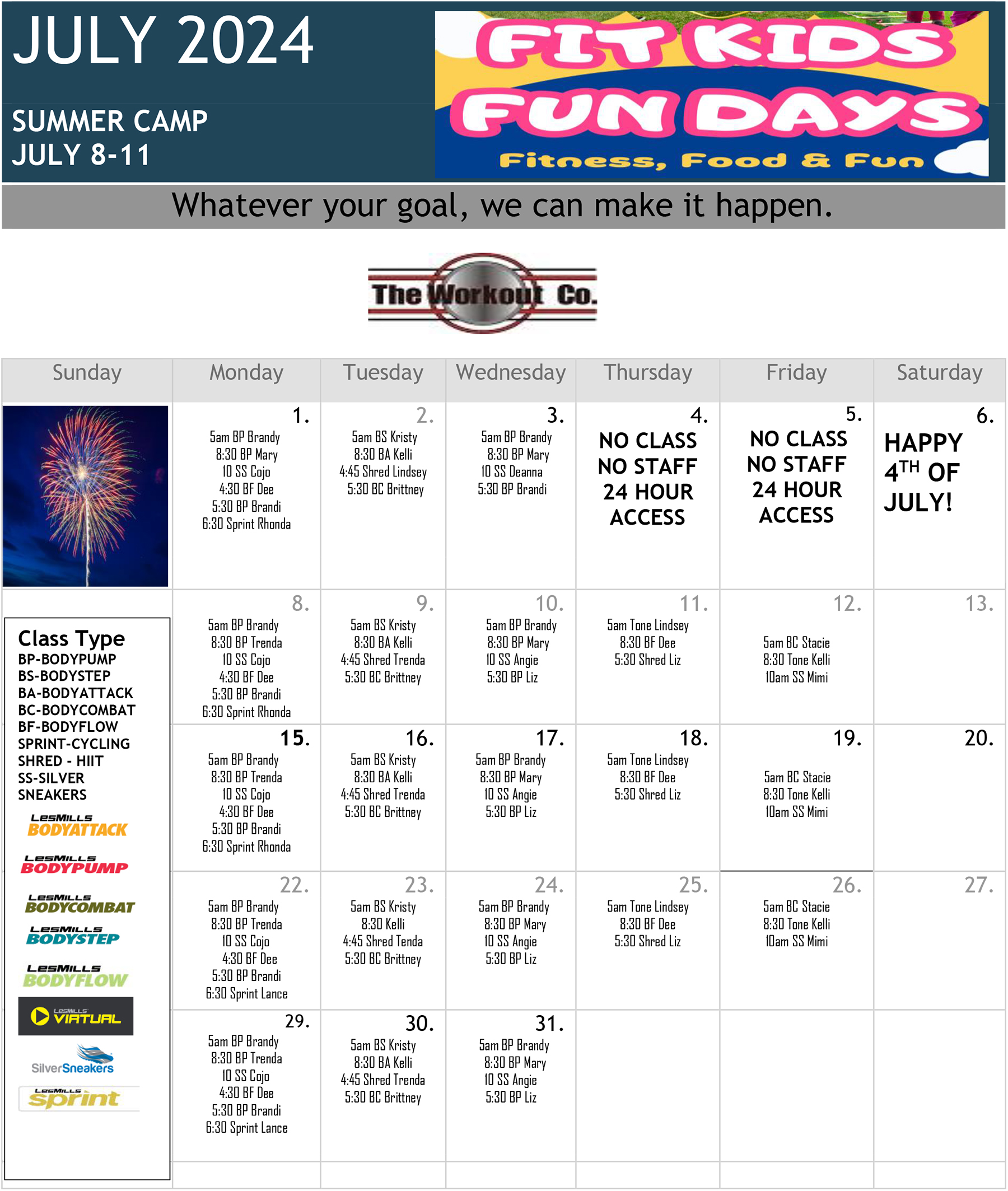 The Workout Co Raceland - Group Fitness Class Schedule for July 2024