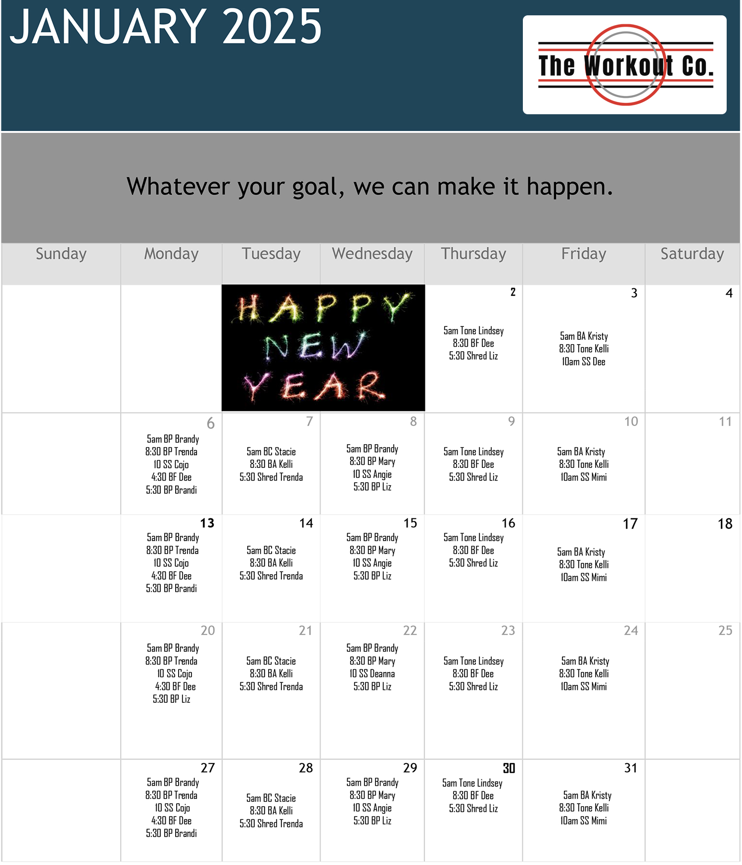 The Workout Co. - January 2025 Group Fitness Class Schedule