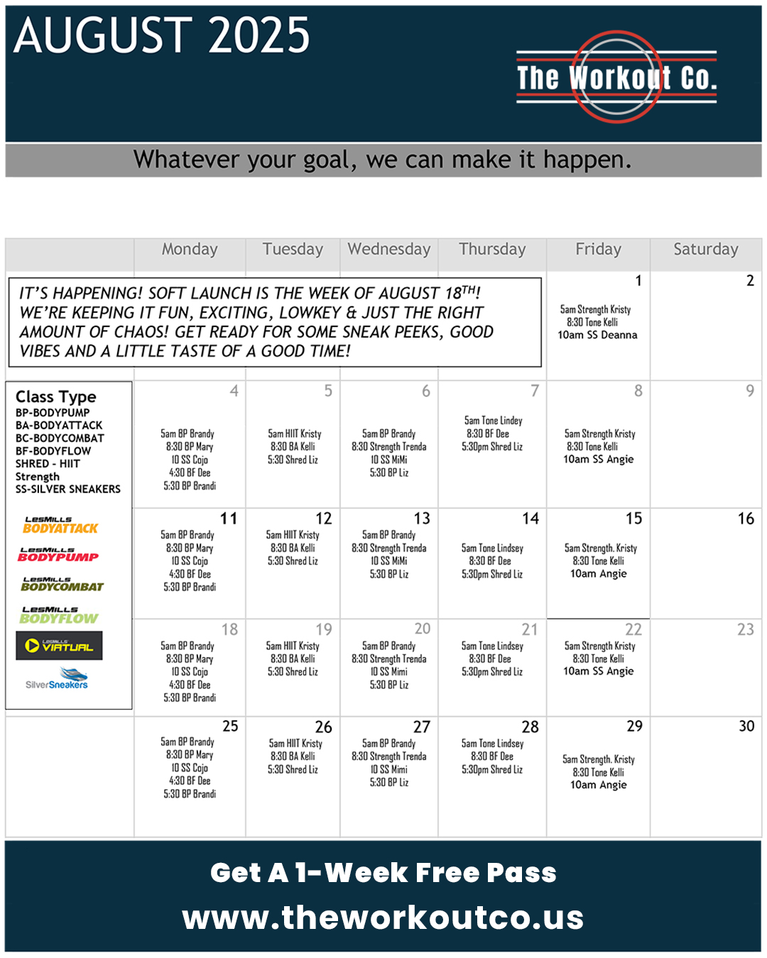 The Workout Co in Raceland Group Fitness Class Schedule for August 2025